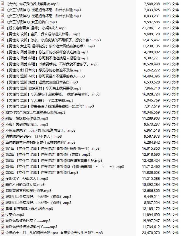 【粉丝福利/白嫖/中文音声/62集合集/共623M】#陈迷 部分付费音声&特典合集 【舔耳/哄睡/R18情景】【11小时合集/62A/MP3】