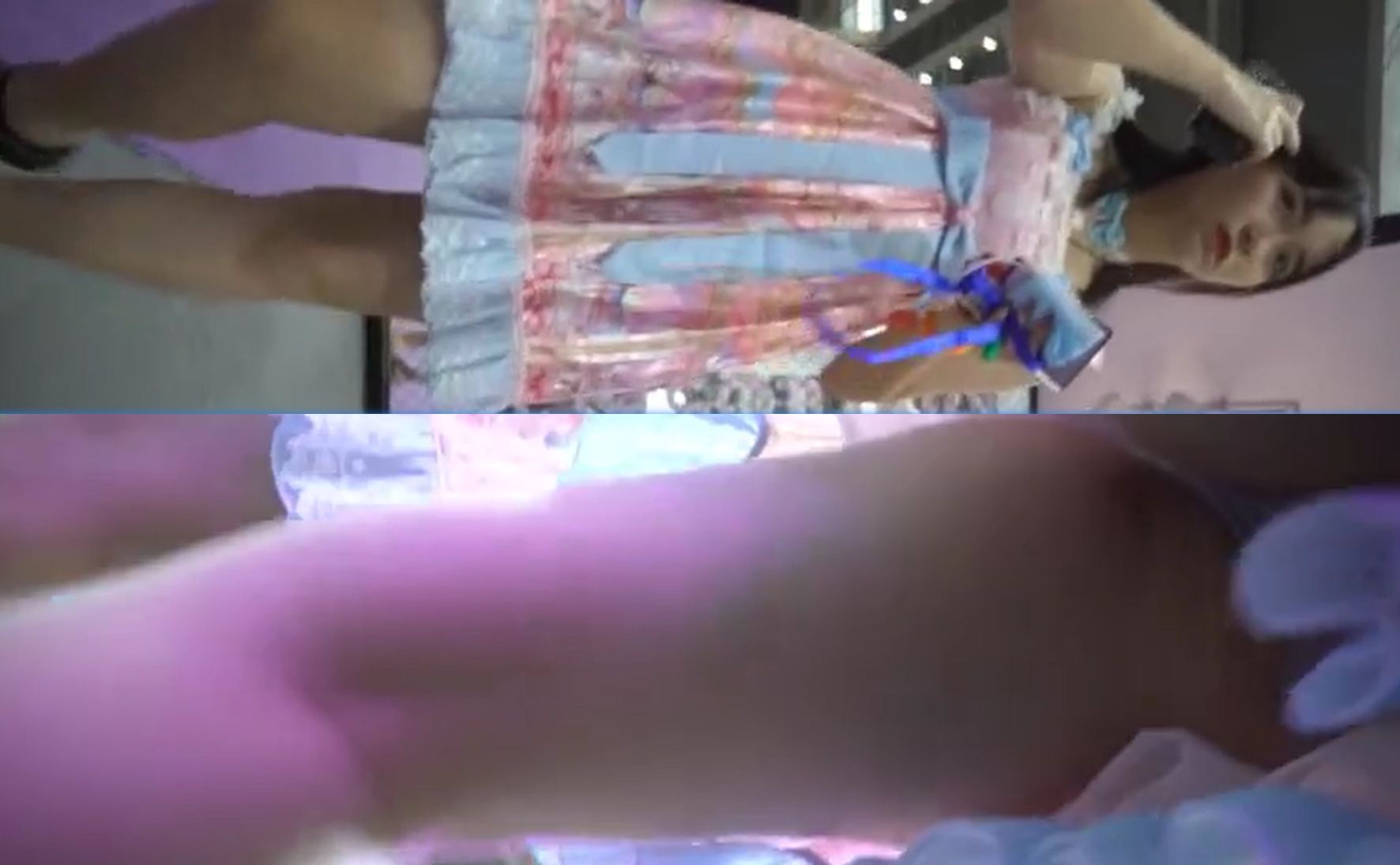 漫展尾随偷拍几个气质美女裙底风光，蓝洛丽塔银高跟，精致小仙女粉色内裤