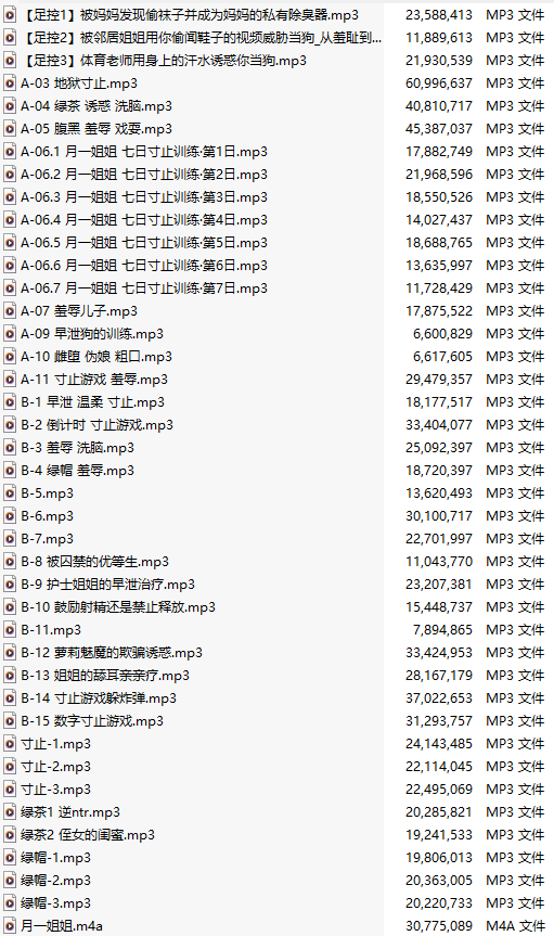 【粉丝福利/白嫖/补档/中文音声/41集合集】#月一姐姐 部分付费合集 【调教/榨精/R18情景/寸止】【13小时合集/887M/MP3】