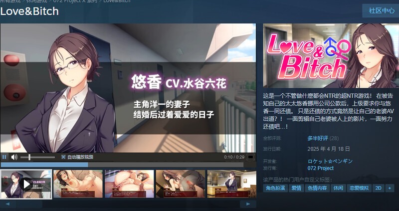 新作[探索RPG/NTR寝取/人妻堕落] 爱与婊子 Love&Bitch Ver1.1 STEAM官方中文版 [590M]-第2张图片-萌站