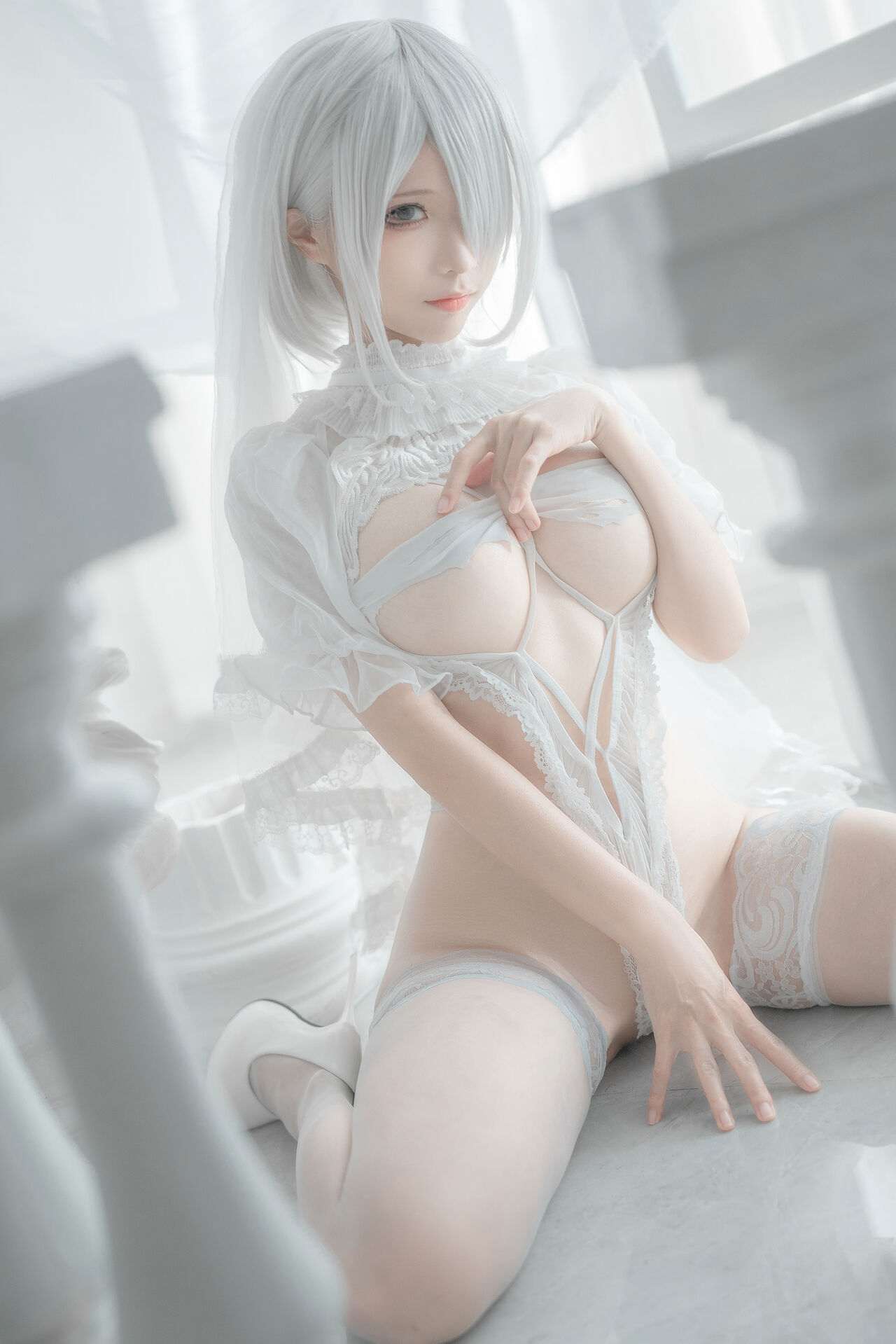 蠢沫沫 - 2B白丝婚纱+湿身巫女2套图 120P