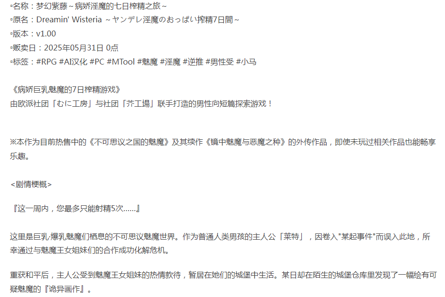 [日式RPG/男性受/新作/PC] 梦幻紫藤 淫魔的七日榨精v1.00 AI汉化 [1+1G][百度盘]-第4张图片-萌站