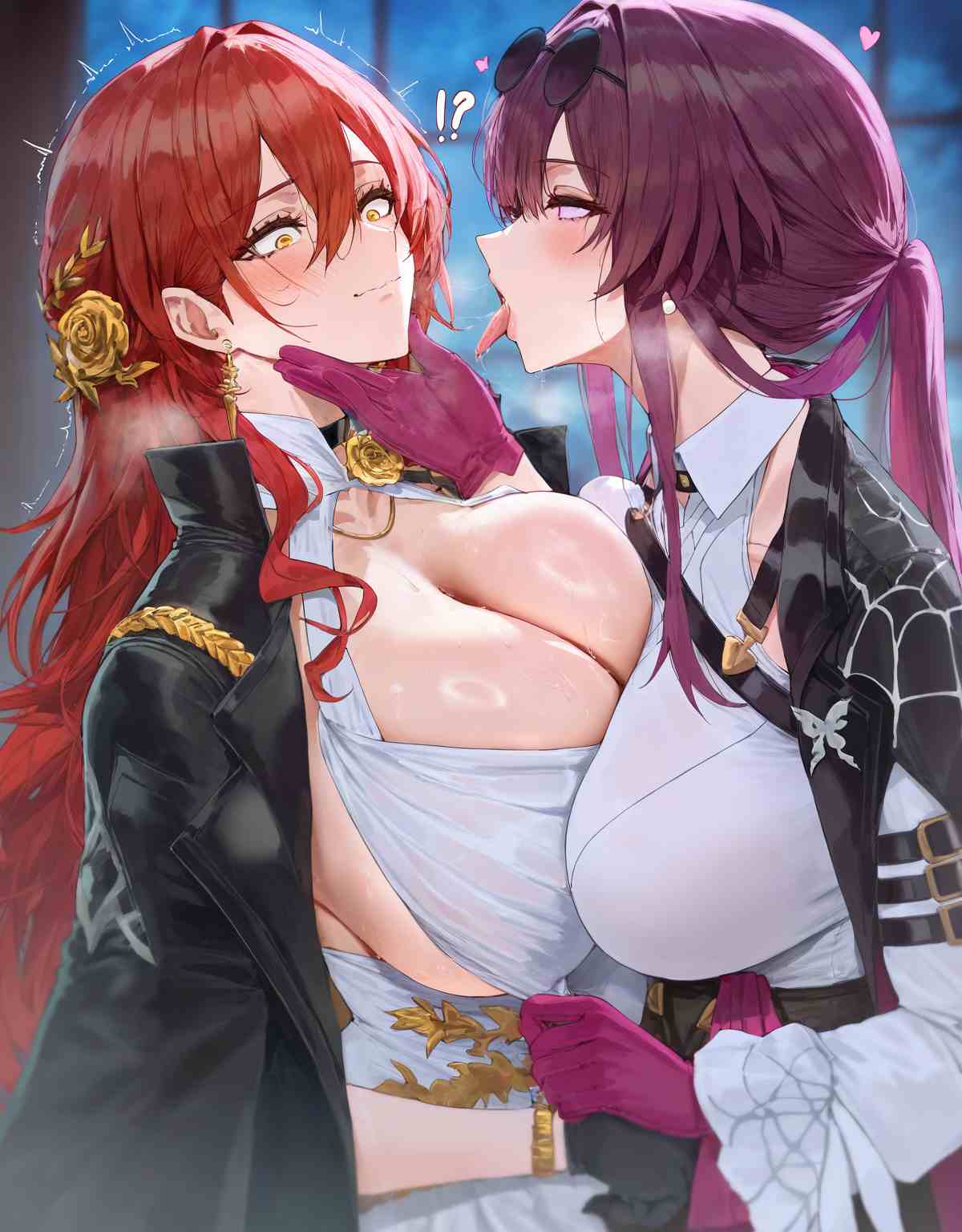 AI绘画 星穹铁道 卡芙卡x姬子 百合 双飞 127P 红丝袜 紫丝袜-第2张图片-萌站