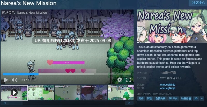 9月新作【动作ACT/像素动态/官中】娜莉亚的新任务（Narea's New Mission ）V1.4 STEAM官方中文版 [300M]