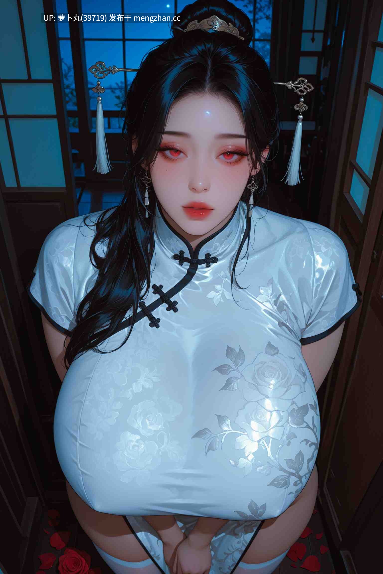 【高清AI/萌盘】white+rose+cheongsam