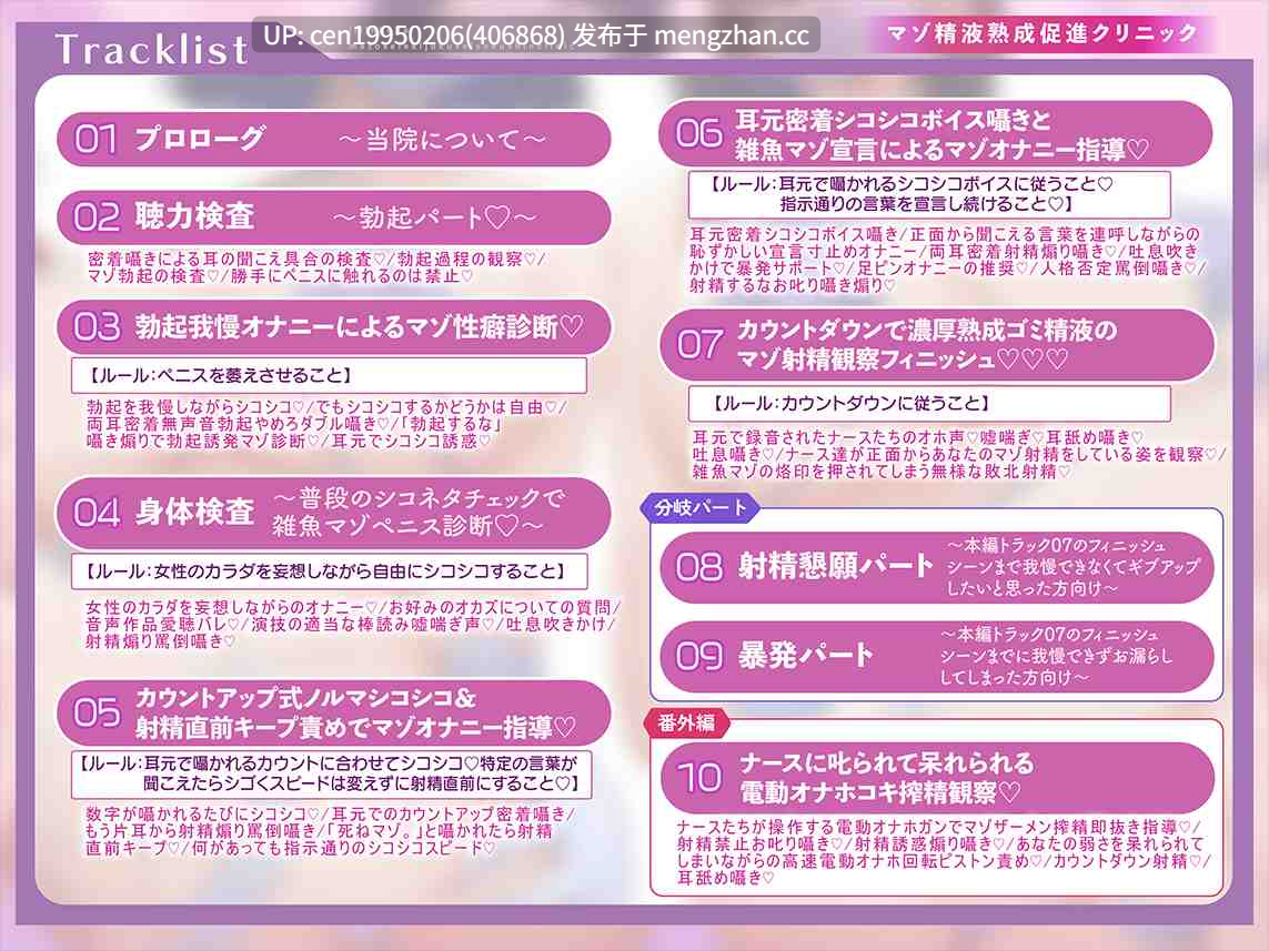 【5.9G内含台本】マゾ精液熟成促進クリニック自慰淫行科～冷酷でドスケベな事務的ナース達の射精禁止マゾオナニーサポート～【シコシコボイス・嘘喘ぎ・勃起我慢オナニー・宣言オナニー】-第3张图片-萌站