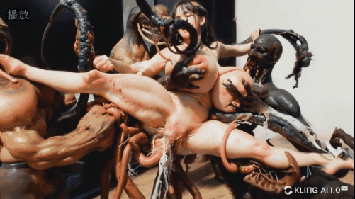 【群交 重口 魔怪 巨乳】[MMD+AI]Female Warrior vs. Monster