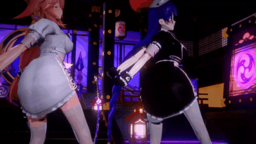 【跳舞 制服 黑丝 巨乳 乳摇】?【影&神子】-提线木偶?Raiden Shogun&Yae Miko-Marionette~